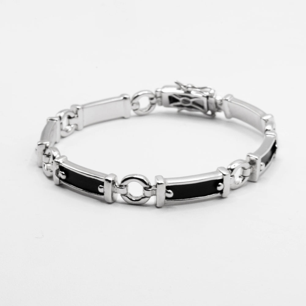 Lawrence Flat Bar ID 925 Sterling Silver Leather Bracelet | SilverWorks