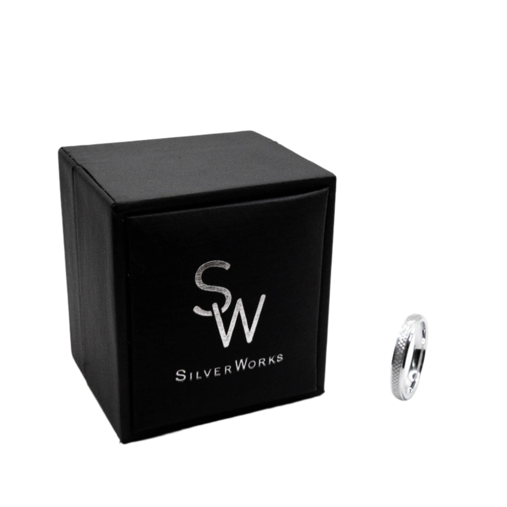 
                      
                        Chad Criss Cross Chemistry Tungsten Wedding Band Ring | SilverWorks
                      
                    