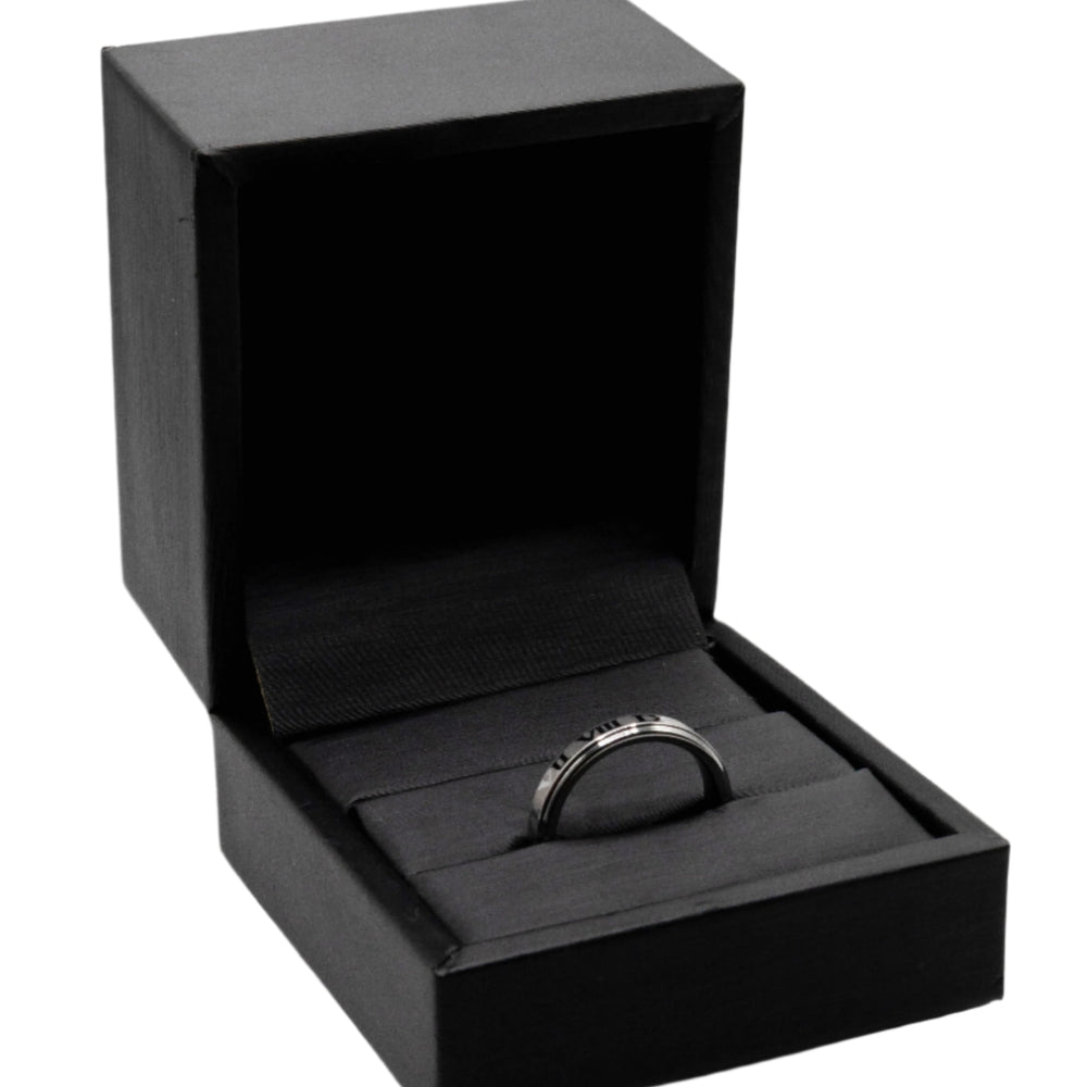
                      
                        Raisa Romantic Roman Numeral Etched Silver Tungsten Ring | SilverWorks
                      
                    