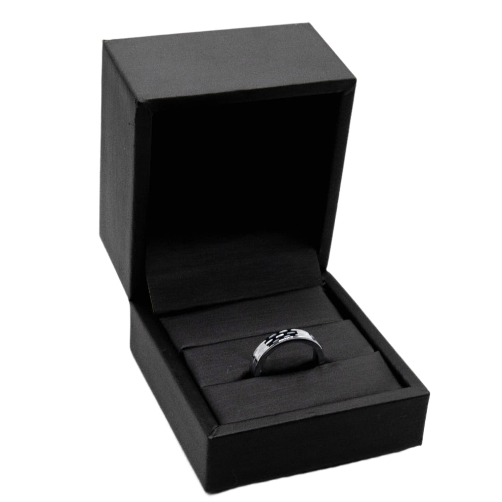 
                      
                        Jensen Chiseled Etched Tungsten Band Ring | SilverWorks
                      
                    