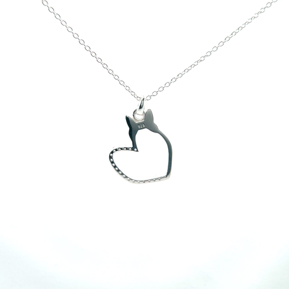 Heigl Silver Half Polish Heart With Ribbon On Top Necklace