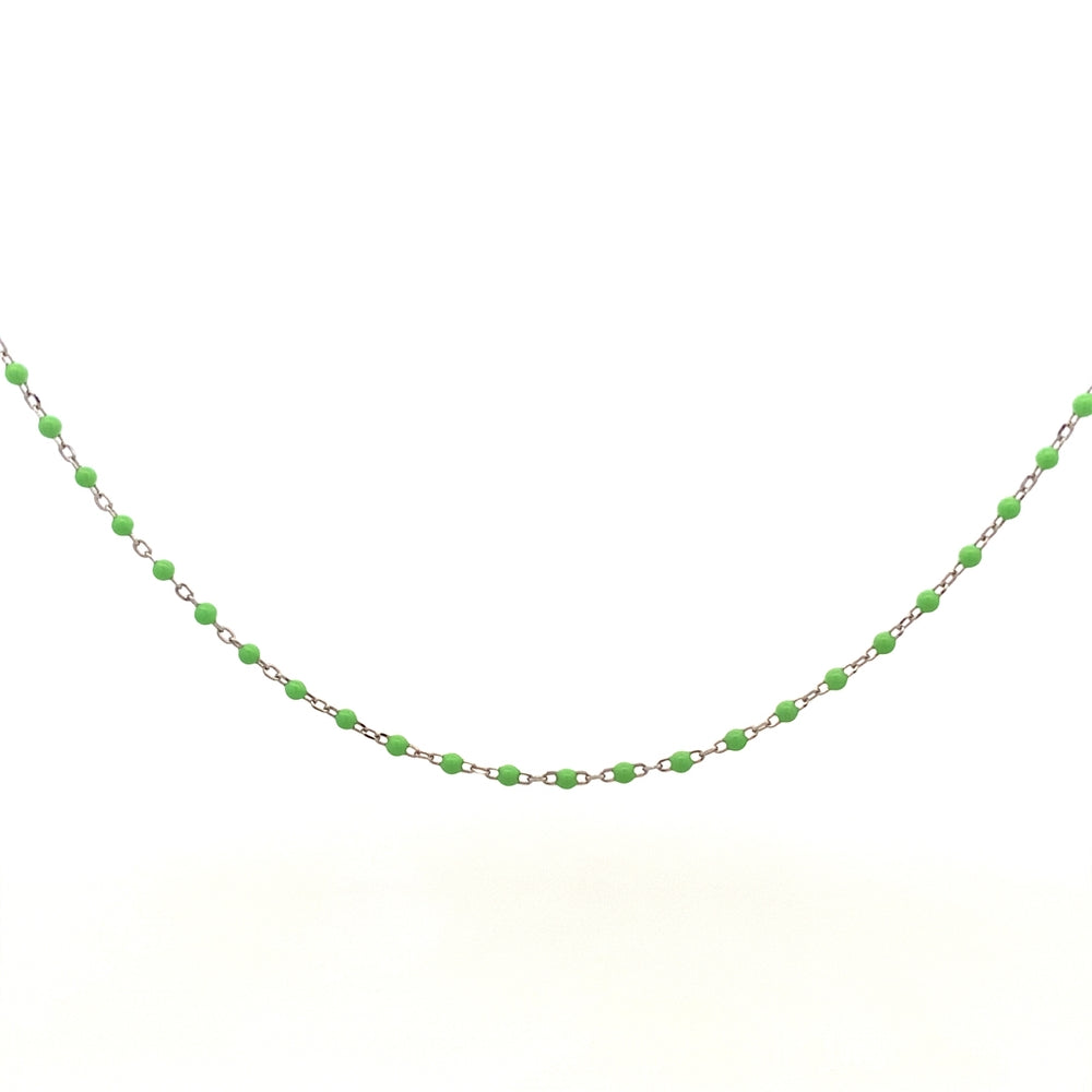 
                      
                        N5187 16.5IN+1.5IN RHD NCKLCE WTH GREEN BEAD ENML 1.6G
                      
                    