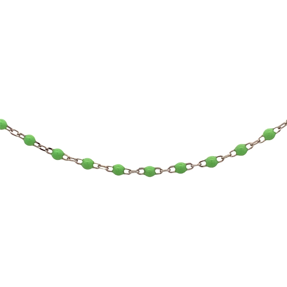 
                      
                        N5187 16.5IN+1.5IN RHD NCKLCE WTH GREEN BEAD ENML 1.6G
                      
                    