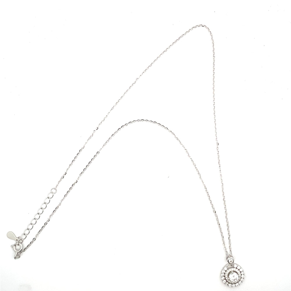 N5249 SILVER 16IN+1.5IN CHAIN 5MMMID 2LYRSDE FULL CZ PENDANT 2.31G