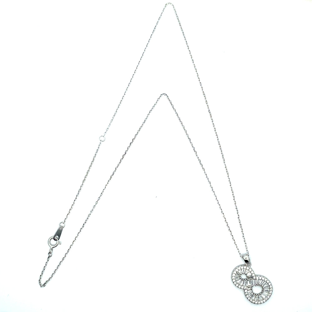 N5256 SILVER 16IN+1.5IN CHAIN NUMBER 8 SHPD FULL CZ PEDANT 3.03G