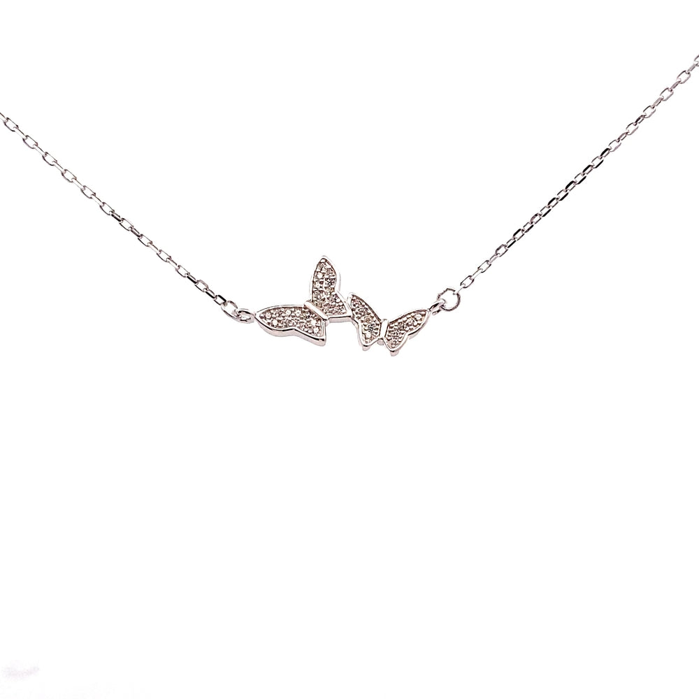 N5257 SLVR 16IN+1.25IN 2 FULL CZ BUTTERFLY PENDANT 1.94G