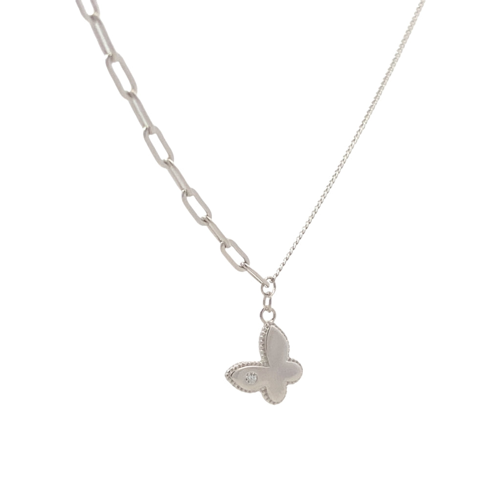 N5261 SILEVR 16IN+1.25IN 3DESSGN CHAIN 8MM BUTTERFLY WITH CUBIC ZIRCONIA PENDANT 2.02G