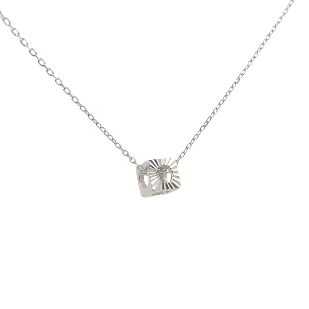 N5262 SILVER 16IN+2IN CHAIN 3D MID OPEN CUBE PENDANT 2.16G