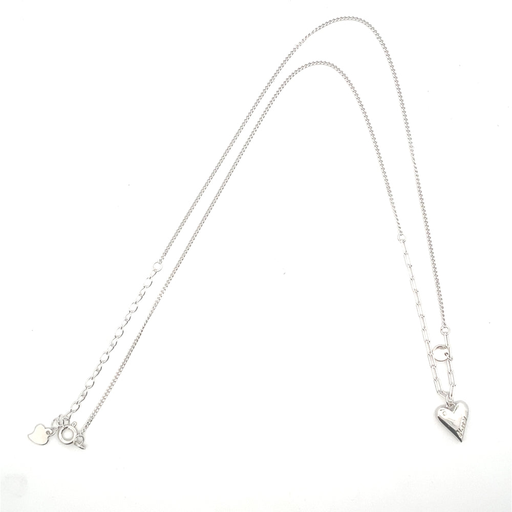 N5263 SN 16IN+2IN 2TYPE CHAIN 10MM HEART WITH CUBIC ZIRCONIA N EGRAVE PENDANT 2.44G