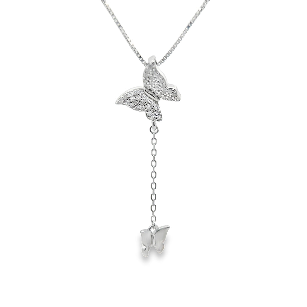 N5280 16IN+2IN CHN 11MM FLL CZ DANGLING PLN 6MM BUTTERFLY PENDANT 4.1G