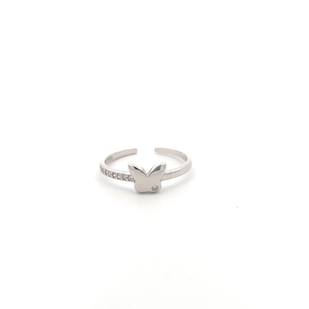 R6607 ADJ SLVR RING WTH CZ ON SDE AND BTTRLY 1SMALL CZ