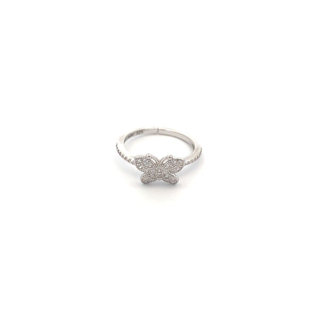 R6608 ADJUSTABLE SILVER HLF ETRNITY RING WTH FULL CZ BTTRFLY ON TOP