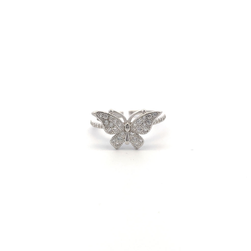 
                      
                        R6612 ADJUSTABLE  SILVER HLF ETRNTY RING WTH FULL CZ BTTRFLY ON TOP
                      
                    
