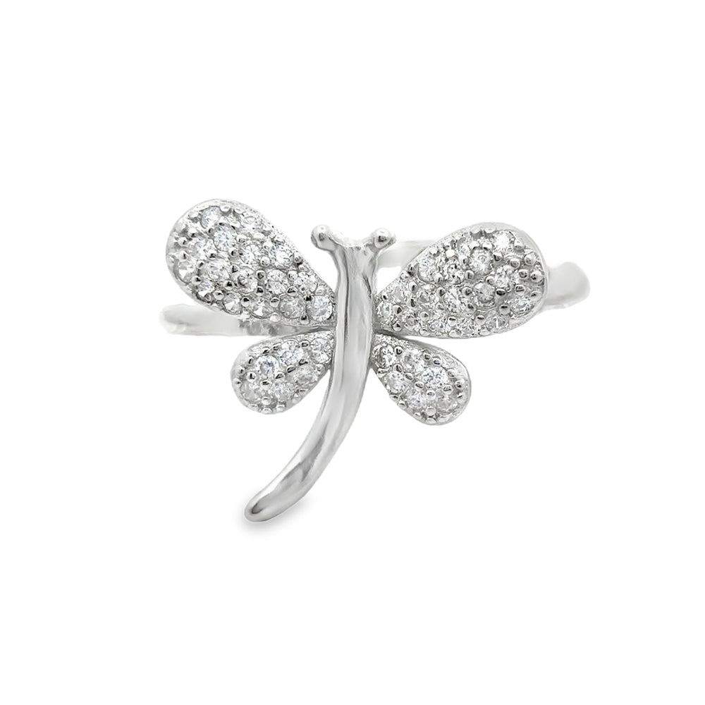 R6711 SILVER FULL CUBIC ZIRCONIA WNGED DRAGONFLY RING 2.7G