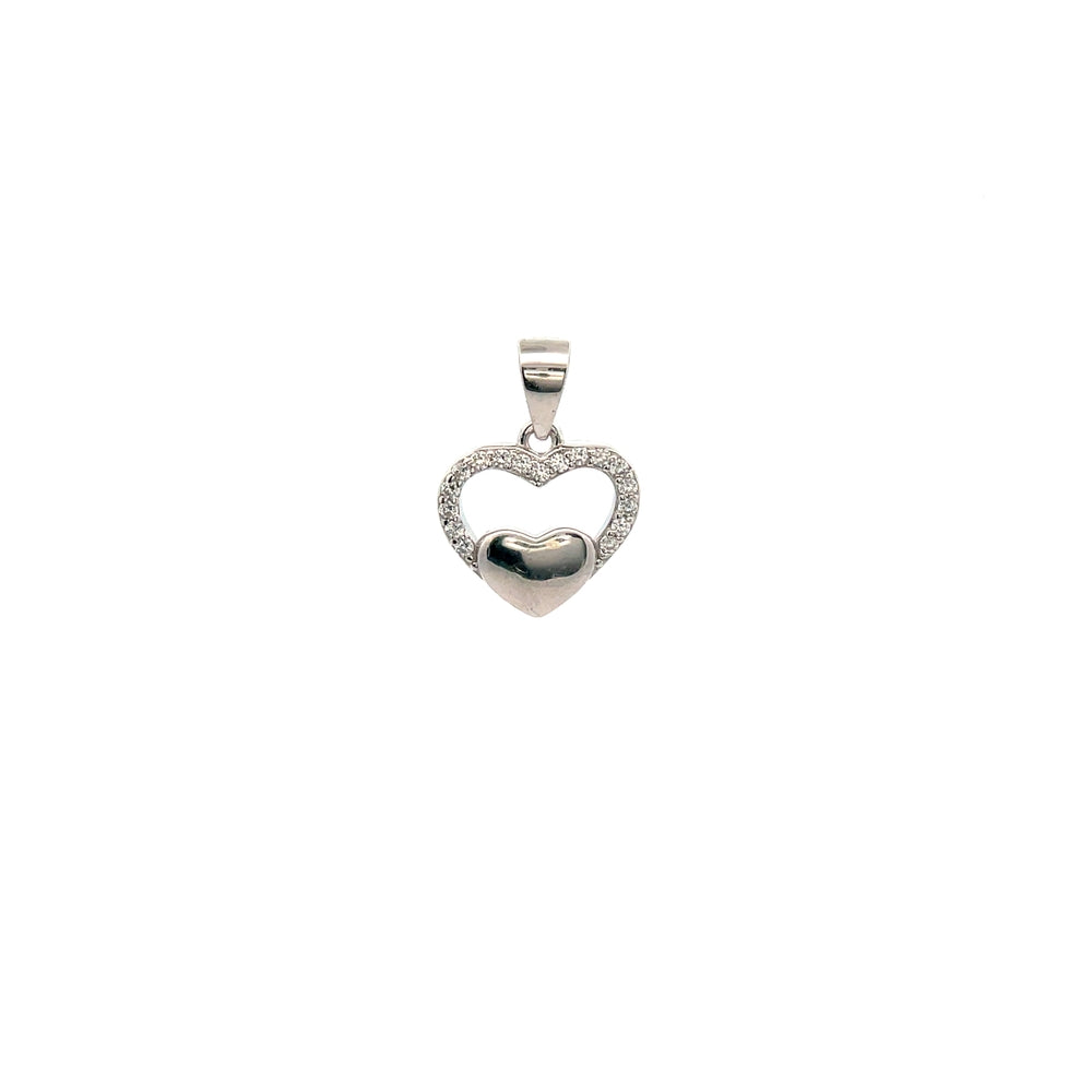 
                      
                        Silverworks Polish Heart in Cubic Zirconia Halo Heart Set of Charm and Earrings Set - S717
                      
                    