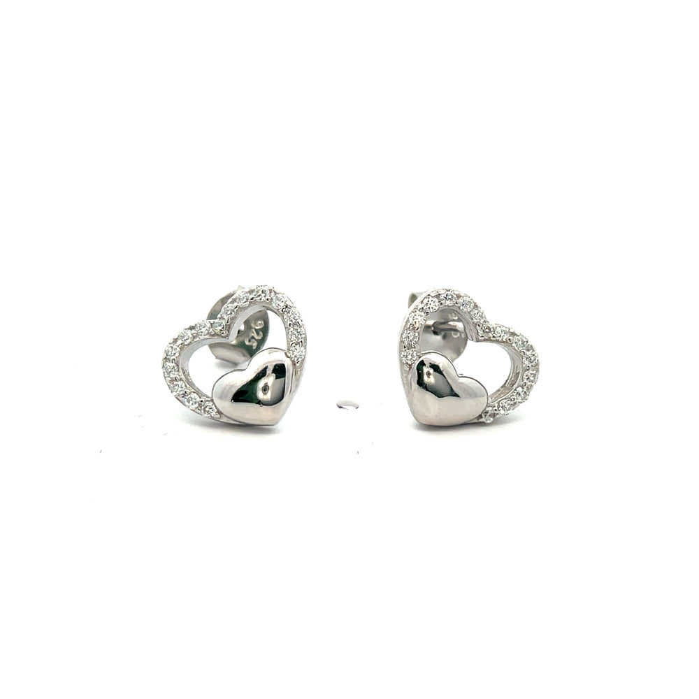 
                      
                        Silverworks Polish Heart in Cubic Zirconia Halo Heart Set of Charm and Earrings Set - S717
                      
                    
