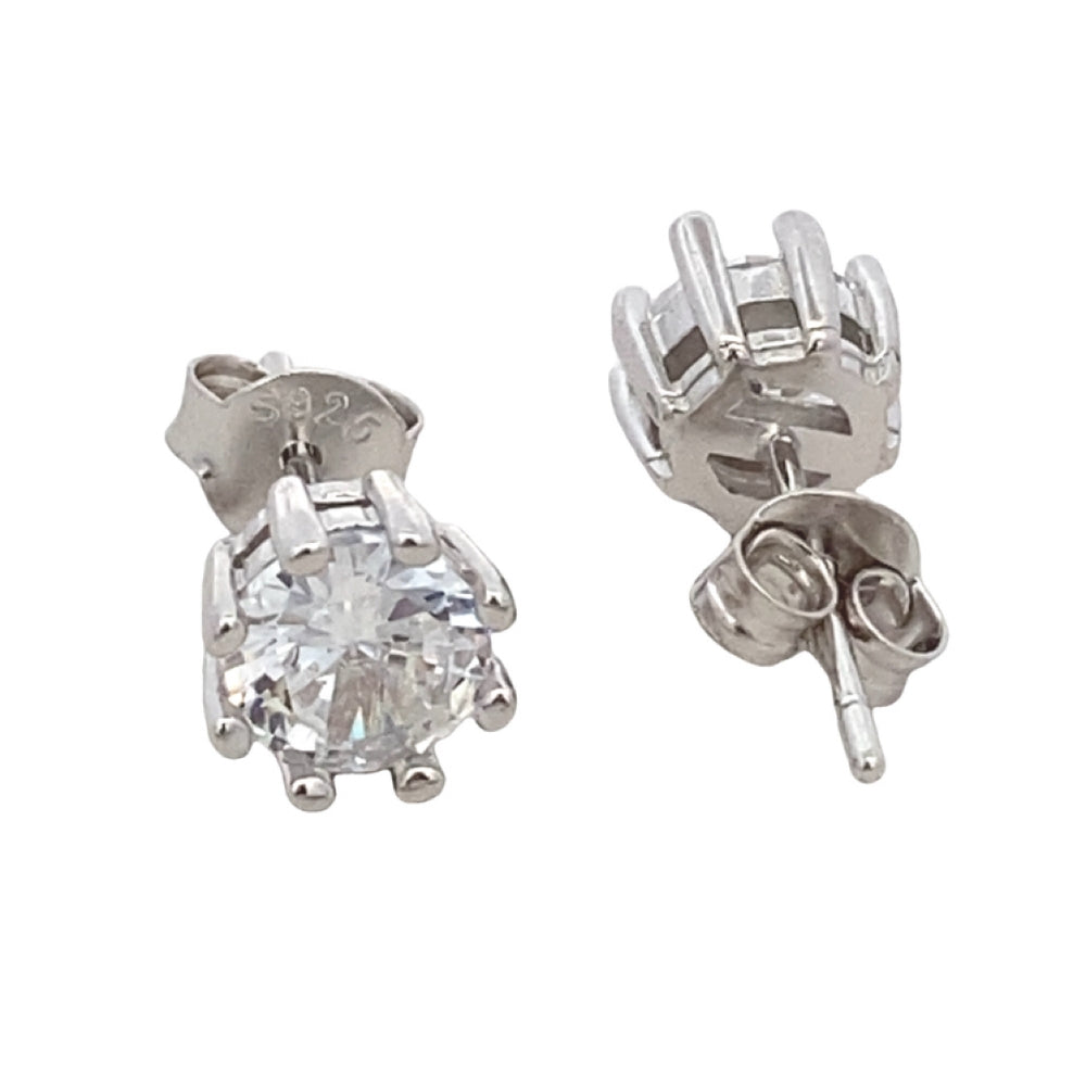 S789  WHITE CZ IN PRONG RHODIUM EARRING PENDANT 3.07G