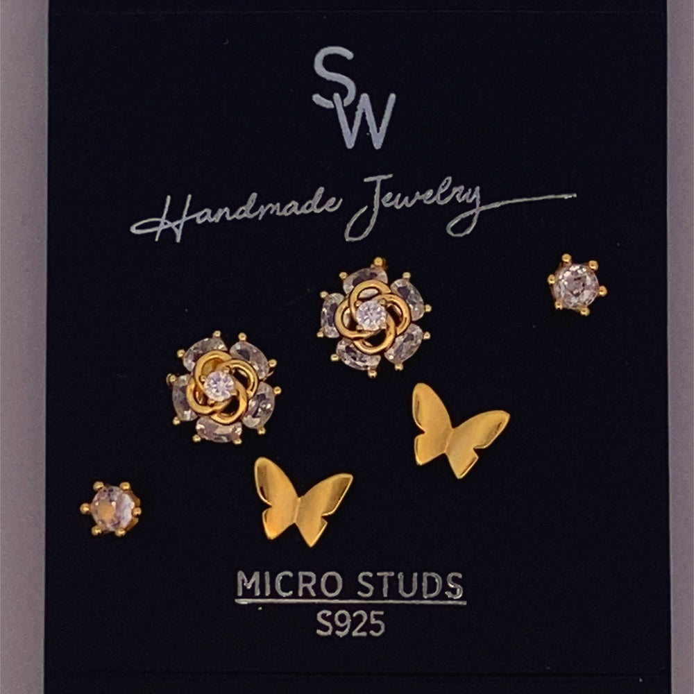 Afua Butterfly, Flower, Crown 925 Sterling Silver Earrings Set | SilverWorks