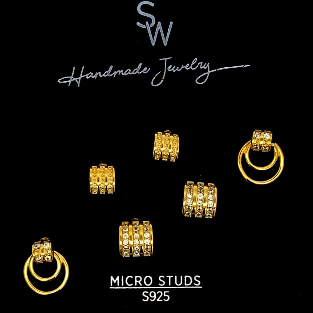 
                      
                        Gold Plated Set of 3 Mini Hoop Earrings with Cubic Zirconia 925 Sterling Silver | SilverWorks
                      
                    