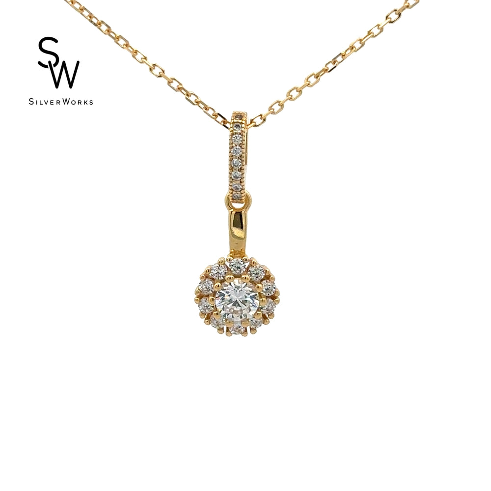 S839 FULL CUBIC ZIRCONIA RND ROSITAS FLOWER CLIP ON SE SN 16IN+2IN GP SET 7.3G