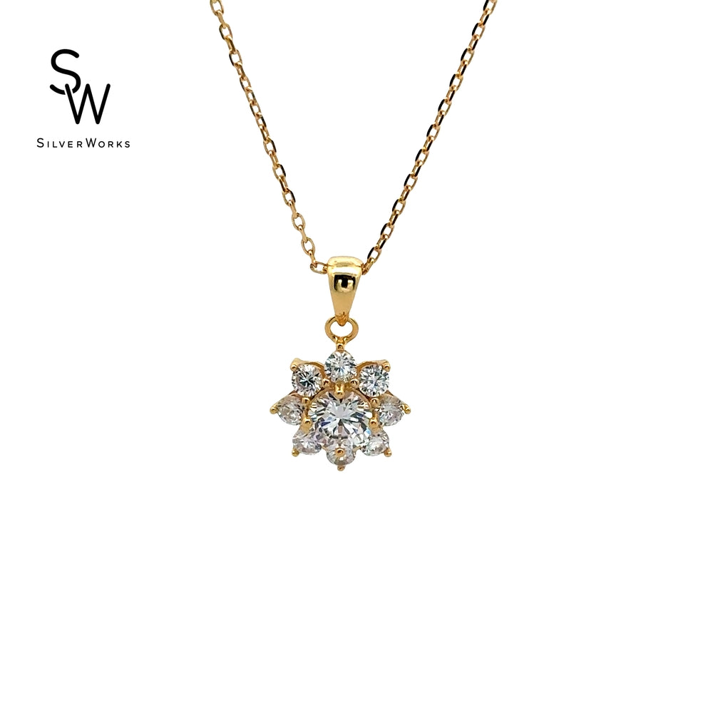 S842 GOLD PLATED 8 PETAL CZ ROSITAS FLWR STUD 16IN+2IN SN 8.2G