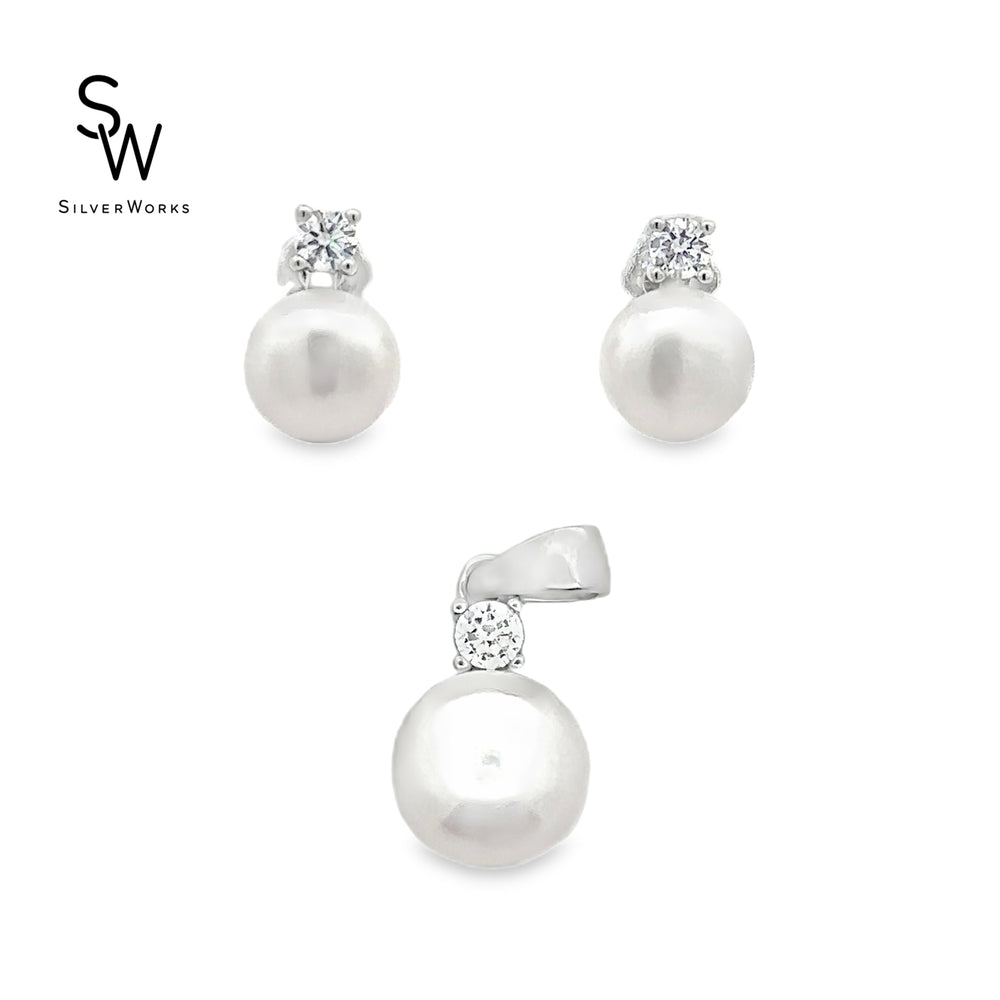 S884 RHOD 8MM FRSHWTRPRL WTH 3MM TOPCZ STUD PNDNT SET 3.3G