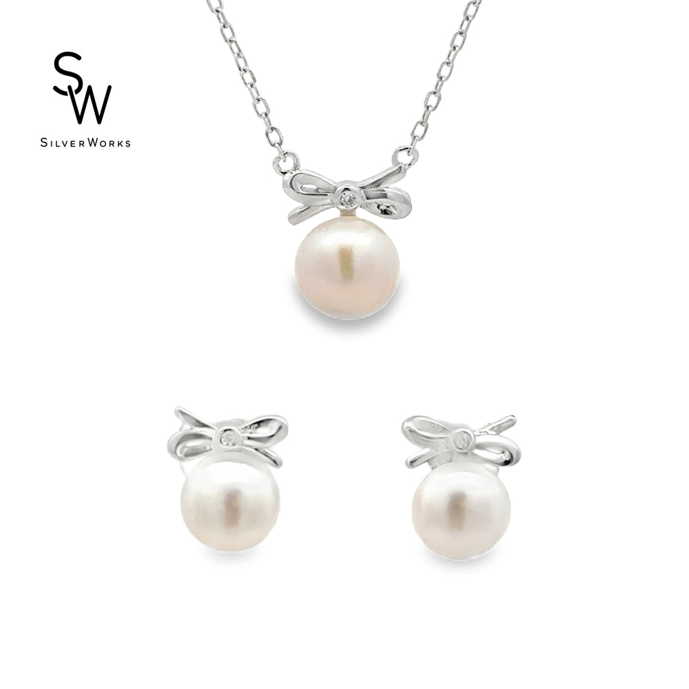 S887 RHOD TOPRBBN WTH 8MM FRSHWTRPRL STD NCKLCE SET 4.5G