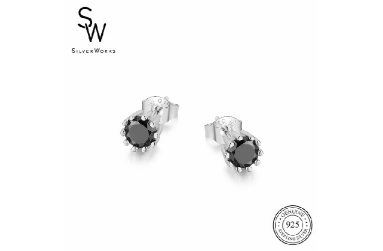 E7145 10 PRONG RND 6MM BLACK CZ STUD 2.2G