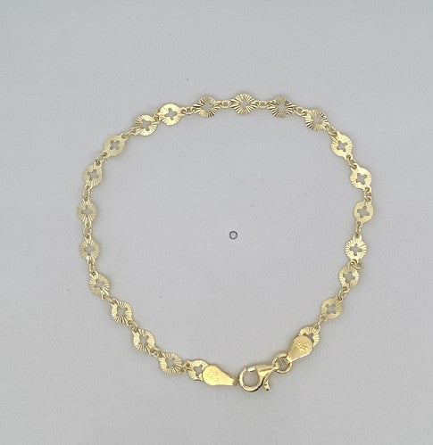 Gold Plated Circle Design with Star Cut 925 Sterling Silver Chain Bracelet | SilverWorks
