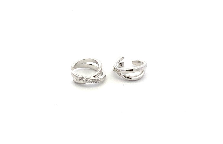E7789 INTERTWINSED SILVER EAR CUFF W/ SMALL CZ IN ONE SIDE
