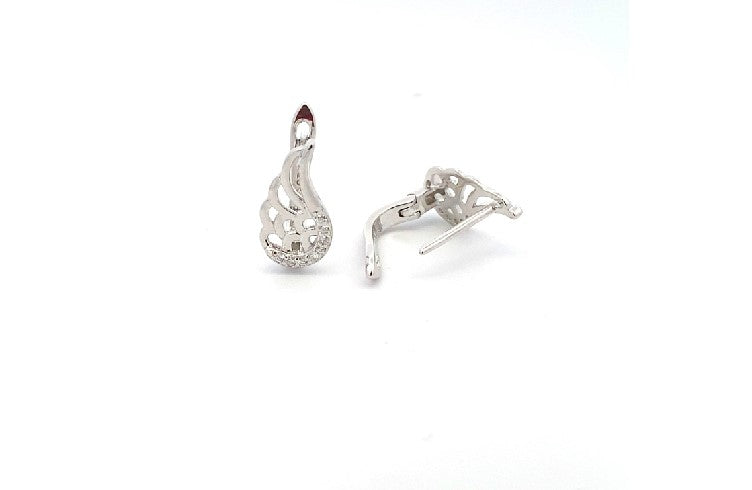 E7773 SILVER CLIP ON WINGS EARRING L/R W/ CZ IN SIDE