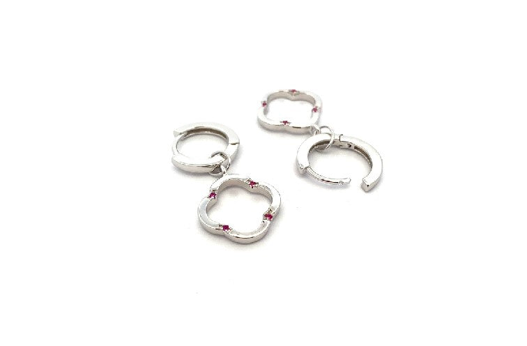 E7793-P SLVR PLN HOOP ERRNG WTH DNGLNG 4PINK SMLL CZ IN FLWR