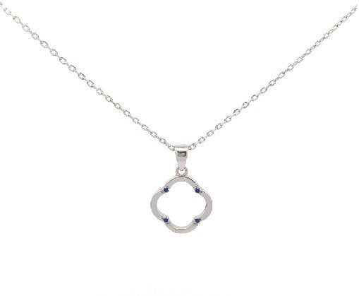 N5102-B SILVER ROLO CHAIN W/ OPEN FLOWER W/ 4 BLUE SMALL CZ