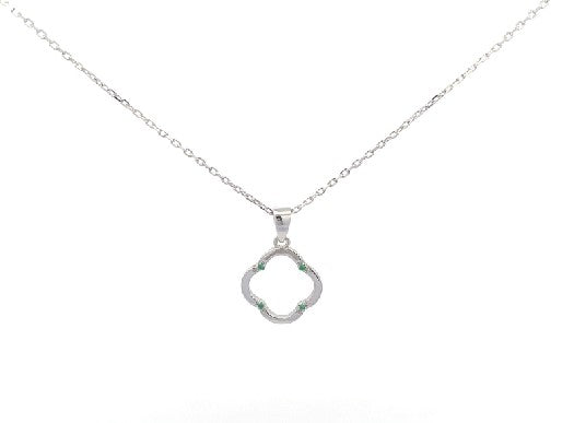 N5102-G SILVER ROLO CHAIN W/ OPEN FLOWER W/ 4 GREEN SMALL CZ