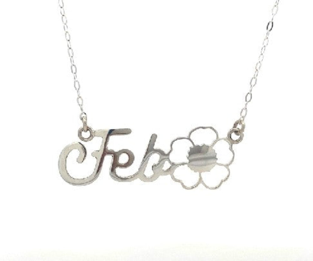 PC002-S SSILVERRHODIUM NAME PENDANT W/ FEBUARY BIRTH FLOWER