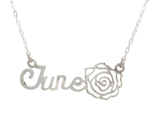PC006-S SSILVERRHODIUM NAME PENDANT W/ JUNE BIRTH FLOWER