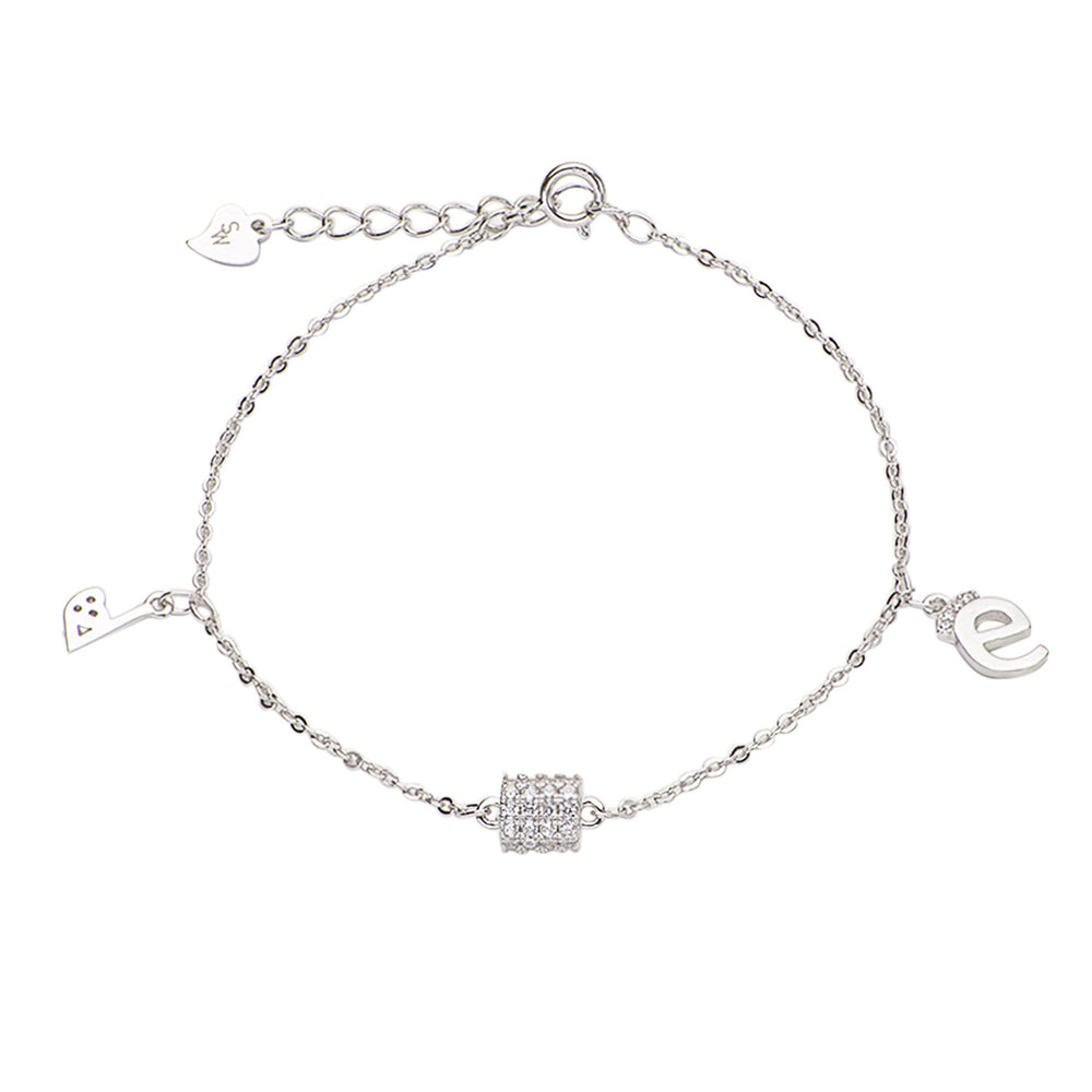 Cassidy Barrel & Love Letter 925 Sterling Silver Charm Bracelet | SilverWorks