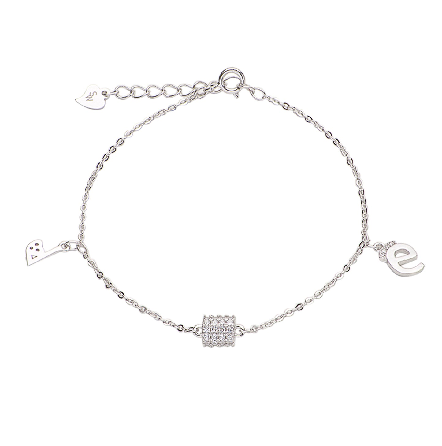 Cassidy Barrel & Love Letter 925 Sterling Silver Charm Bracelet | SilverWorks
