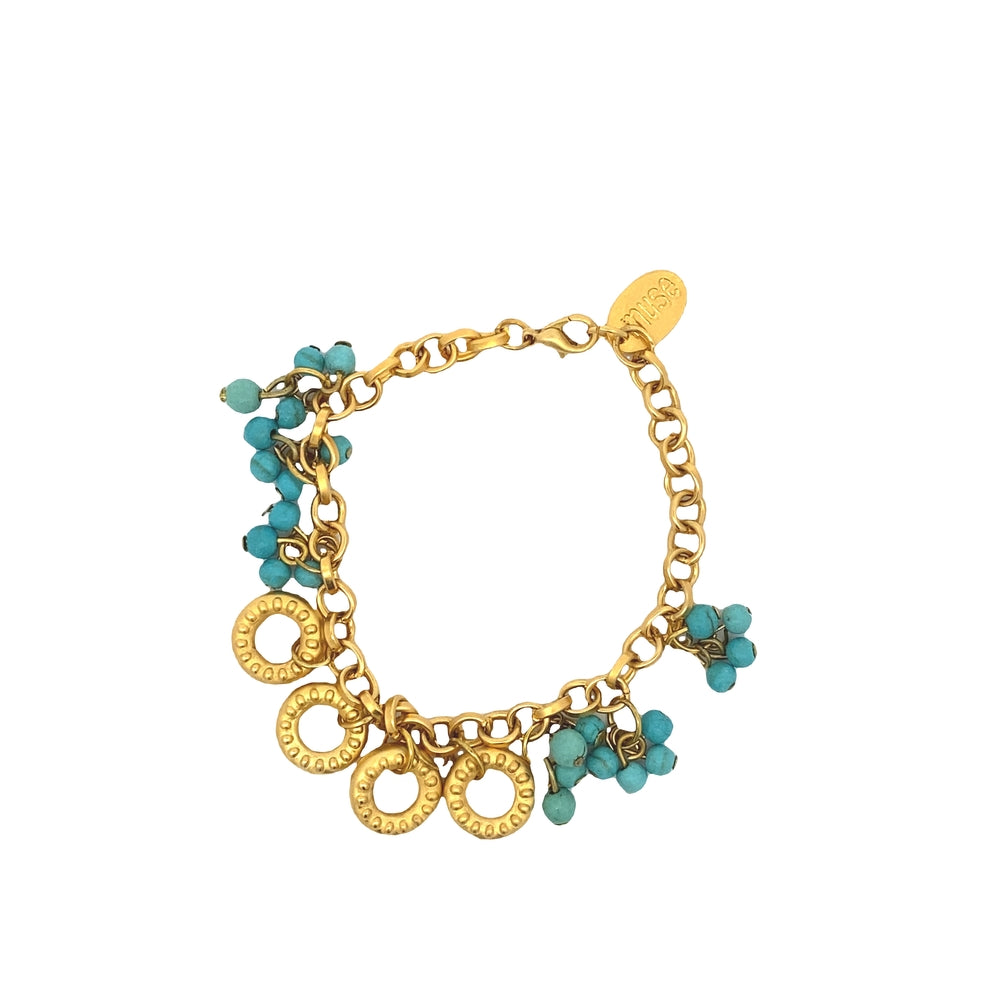 WLB046GOLD PLATED BRACELET W/ TORQUISE CZ