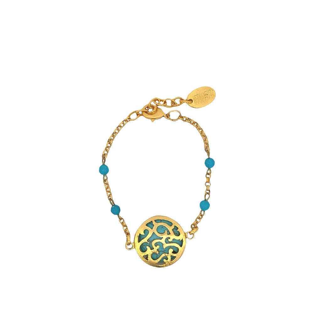 WLB053 GOLD PLATED BRCELET W/TORQUISE STONE