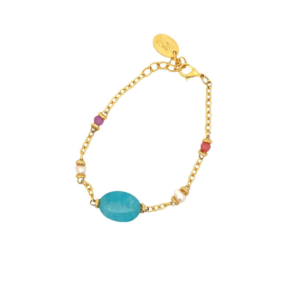 WLB056GOLD PLATED BRACELET W/ GLASS BEADS