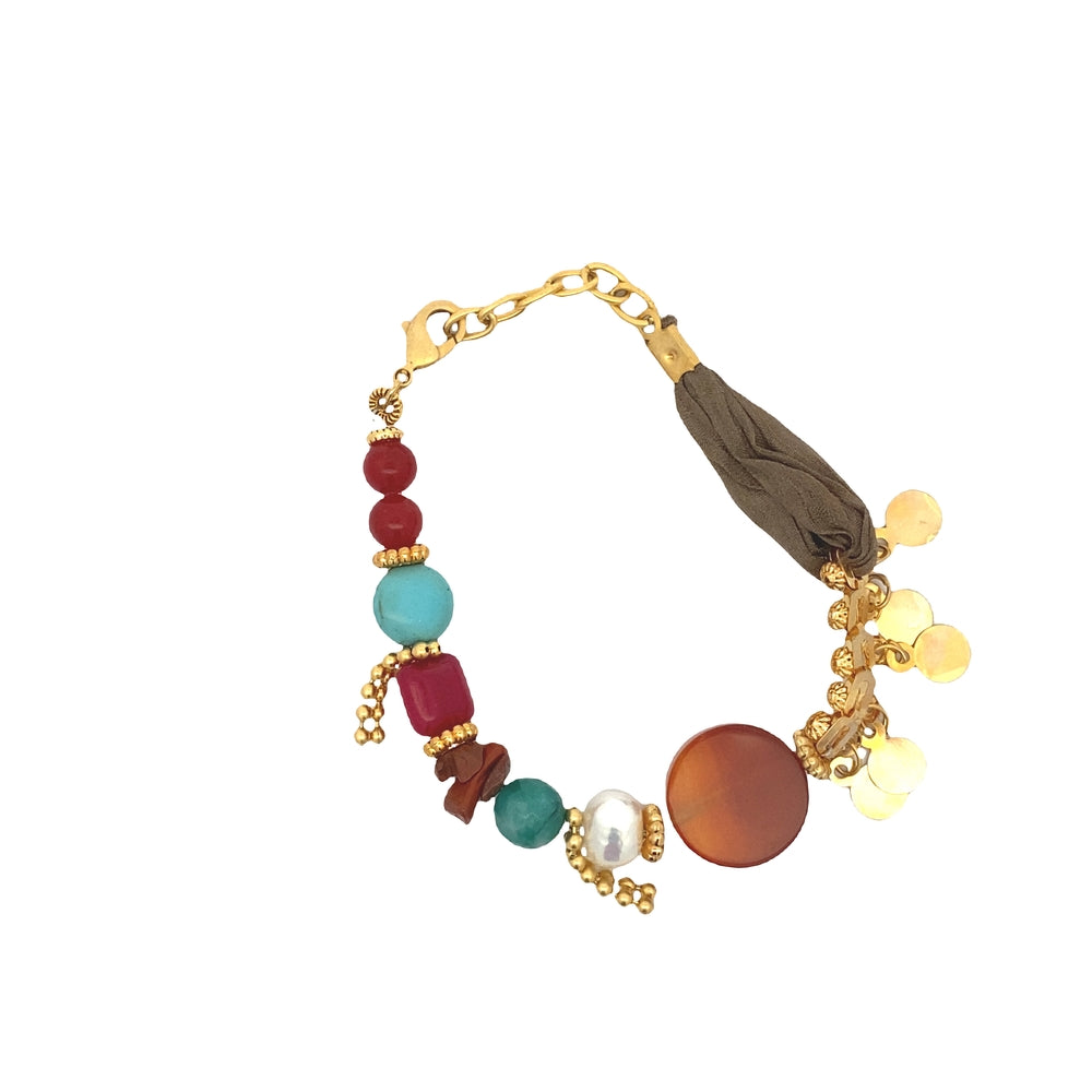 WLB058 GOLD PLATED BRCELET W/ASSTD. STONES