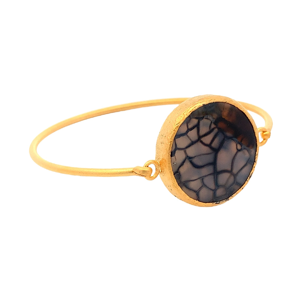 WLB059 GOLD PLATED BANGLE W/AGATE STONES