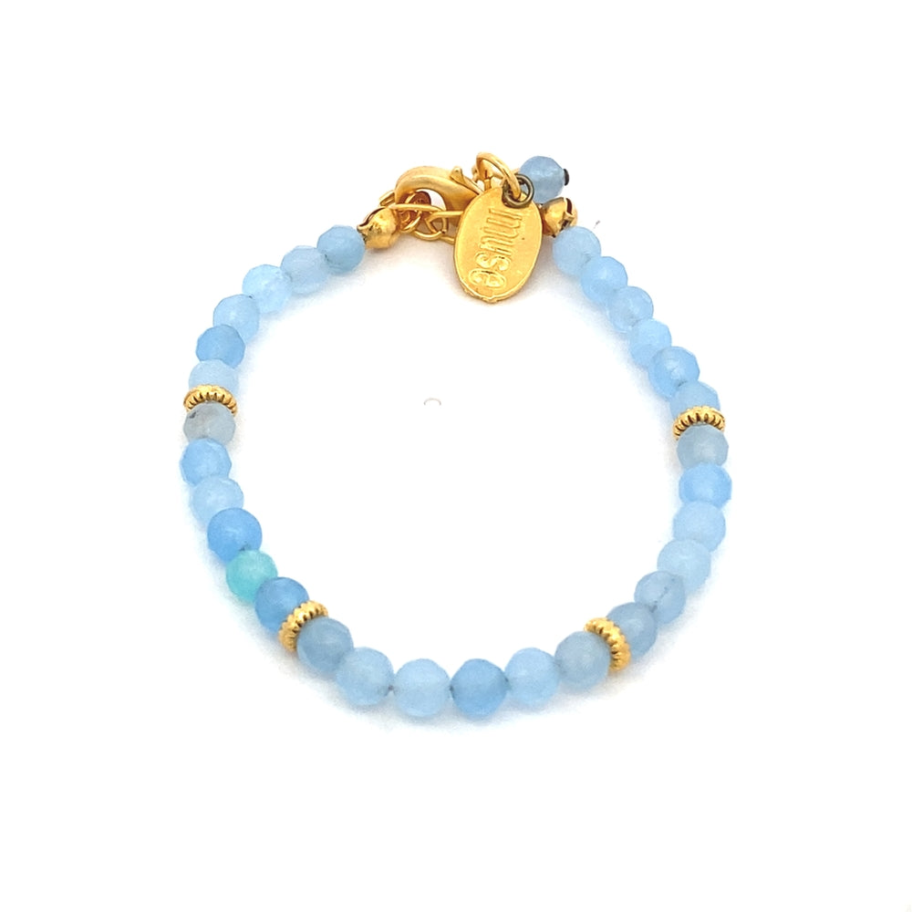 WLB065 GLD PLTD BRCELET W/ AQUAMARINE BEADS