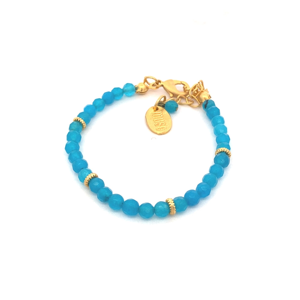WLB066 GOLD PLATED BRCELET W/BLUE GLASS BEADS