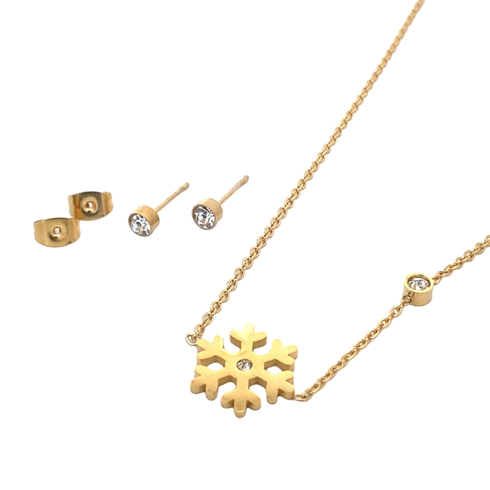 
                      
                        Shannah Snowflakes with Round Stone Stainless Steel Jewelry Set
                      
                    