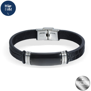 Silverworks Black ID Bar in Printed Pattern Leatherette Bracelet (X4505/06) - Mio Mio Collection
