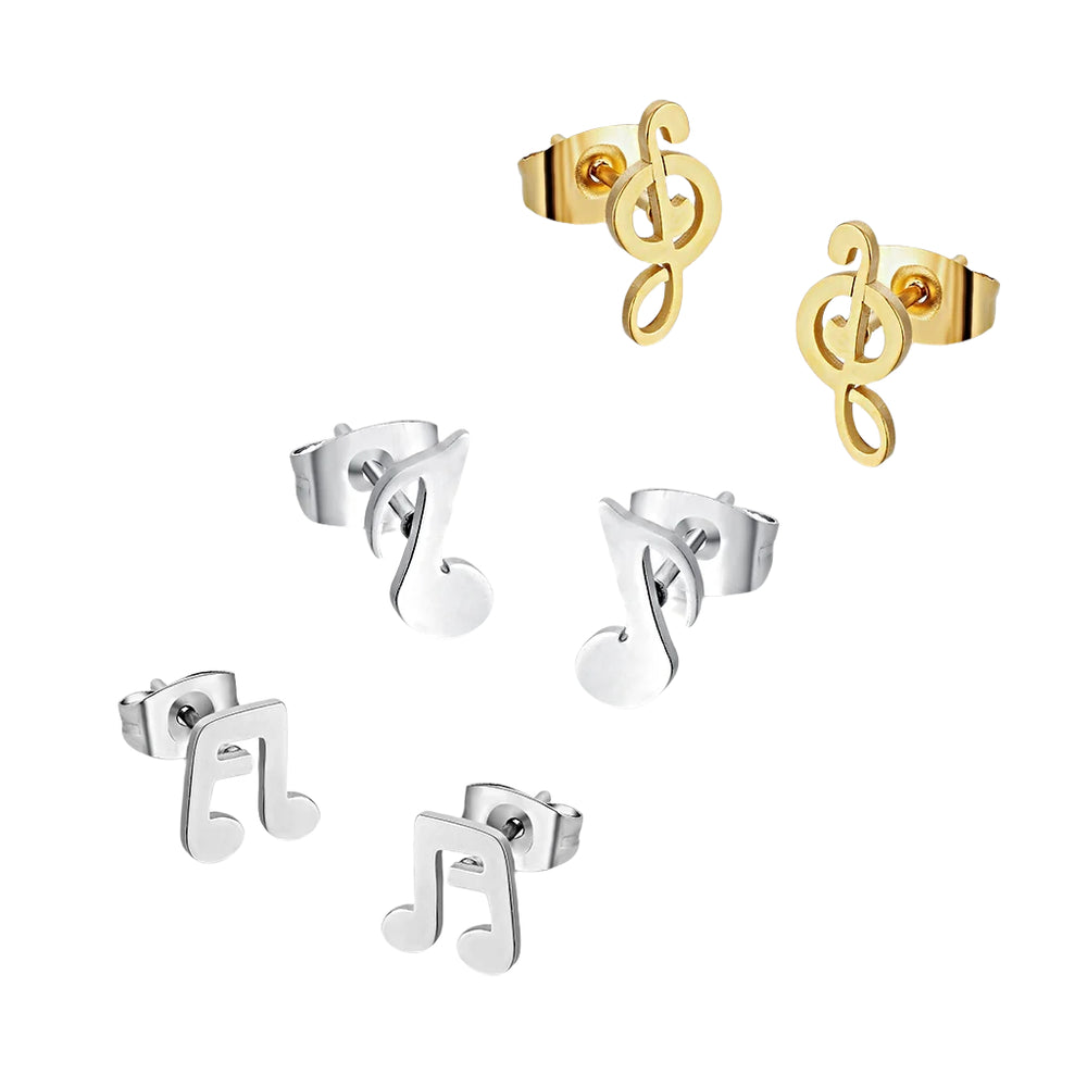 
                      
                        Sikes Musical Notes Stainless Steel Stud Earrings Set | SilverWorks
                      
                    