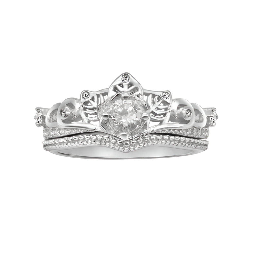 Belle Disney Princess 925 Sterling Silver Crown Ring Set | SilverWorks