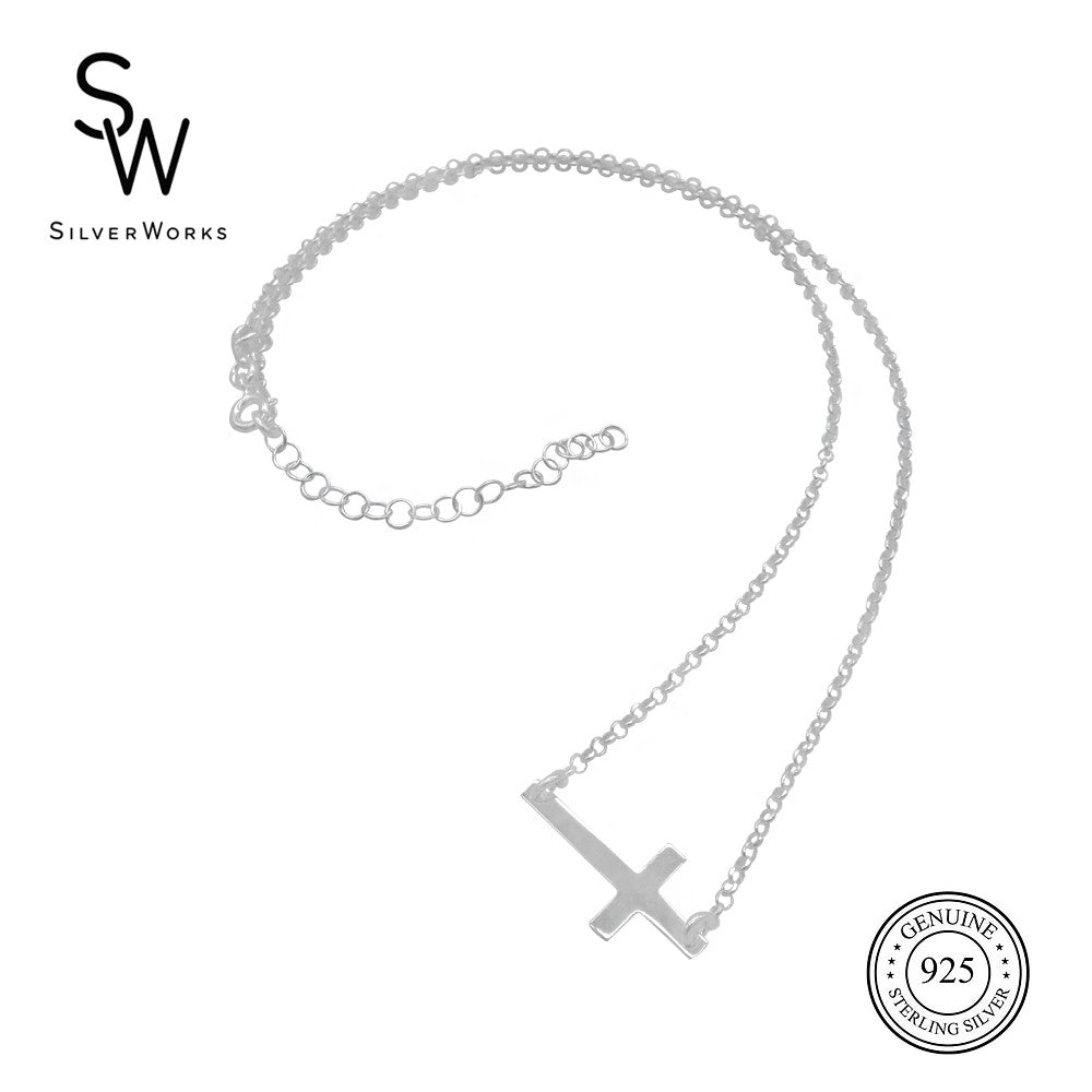 Silverworks N3950 Thin Rolo w/ Vertical Cross Pendant